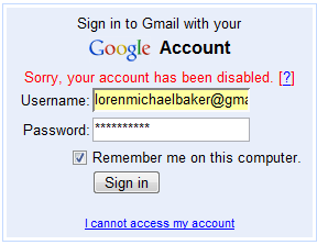 Google GMail Disabled