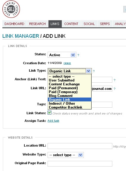 SEJ tools: Manage and monitor link building campaign