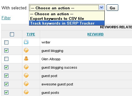 Keyword analyze: add to SERP tracker