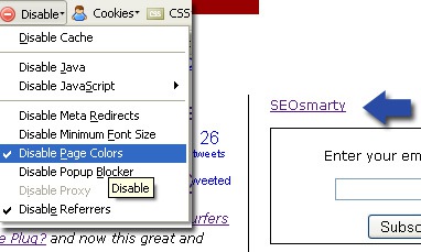 Disable page colors: hidden links