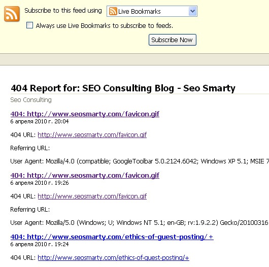 RSS feed 404 errors