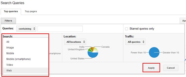 How To Filter by Web in Google Webmaster Tools Search Query Report