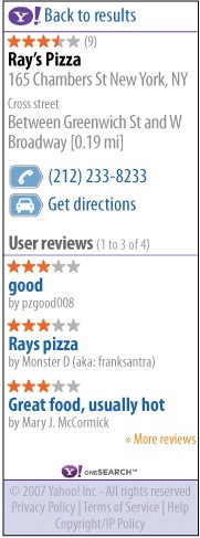 Yahoo oneSearch Pizza