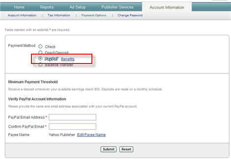 Yahoo Publisher Network : PayPal Payments