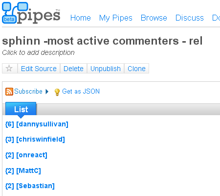 yahoo pipes -sphinn -active commenters screen snap
