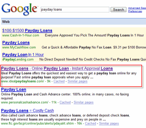 Payday Loans Google Ranking