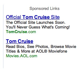 Tom Cruise promotes his site using AdWords?