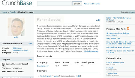 CrunchBase personal profile