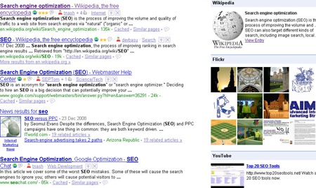 Google Search Sidebar for FF3 from Wikipedia, Dictionary.com, Flickr, and Youtube