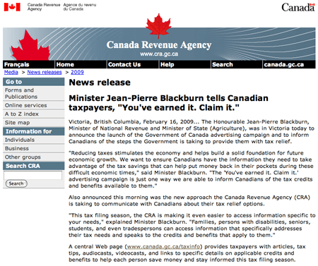 The official press release and video ads on CBC direct Canadians to that URL.