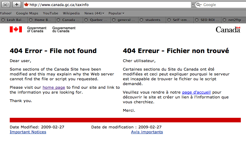 www.canada.gc.ca/taxinfo returns a 404 Not Found error.