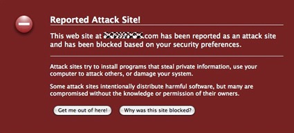 FireFox message to warn about the malware