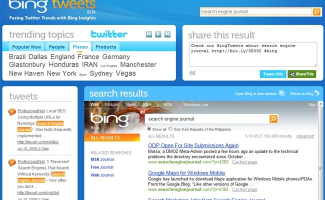 BingTweets Integrates Twitter and Bing Search, Literally