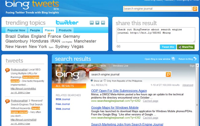 BingTweets Integrates Twitter and Bing Search, Literally