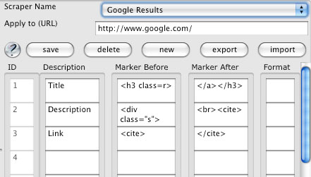 snippets to create a google scraper with outwit hub