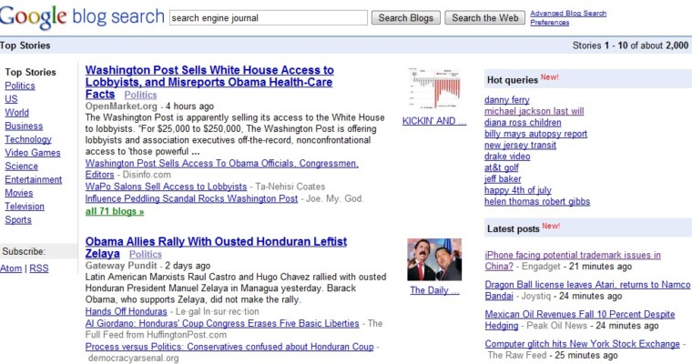 Google Blog Search Adds RSS, Hot Queries, Latest Blog Posts