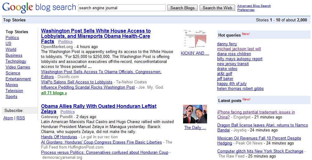 Google Blog Search Adds RSS, Hot Queries, Latest Blog Posts