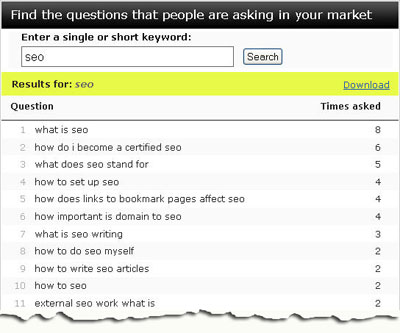 Wordtracker’s “Keyword Questions” tool