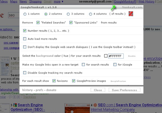 Google Monkey preferences