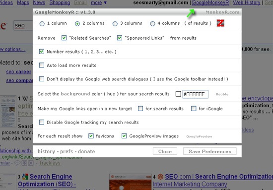 Google Monkey preferences