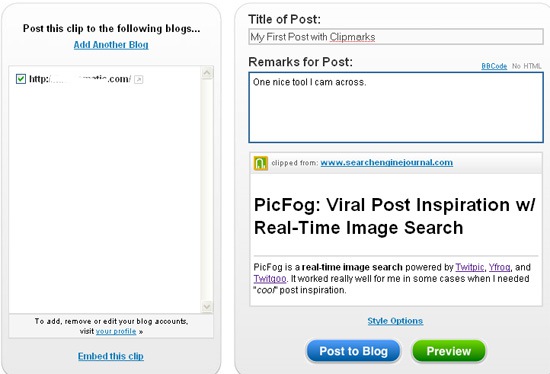 Clipmarks - post to blogs