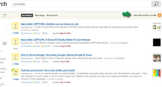 Digg search feed