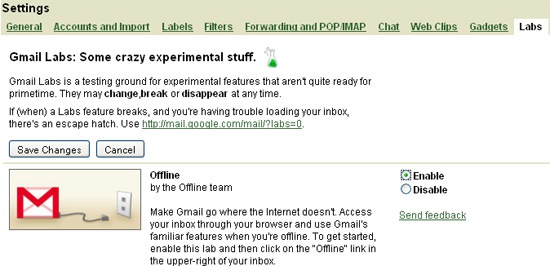 google offline: activate Gmail