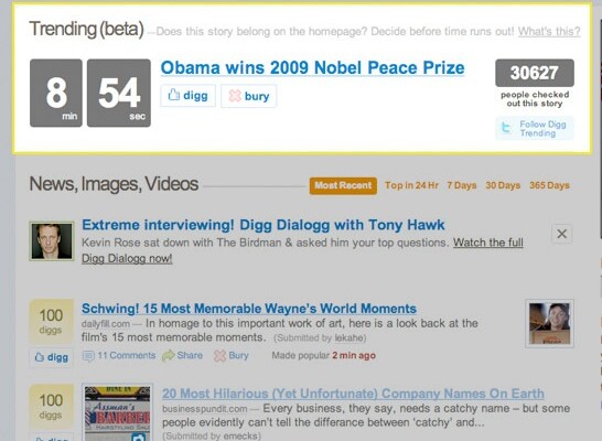 New Digg Feature: Trending Topics