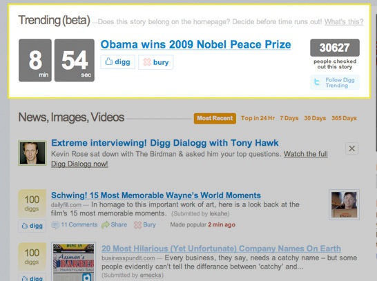 New Digg Feature: Trending Topics