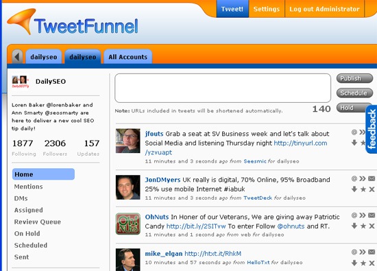 TweetFunnel: dashboard