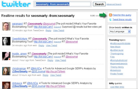 Twitter search feed