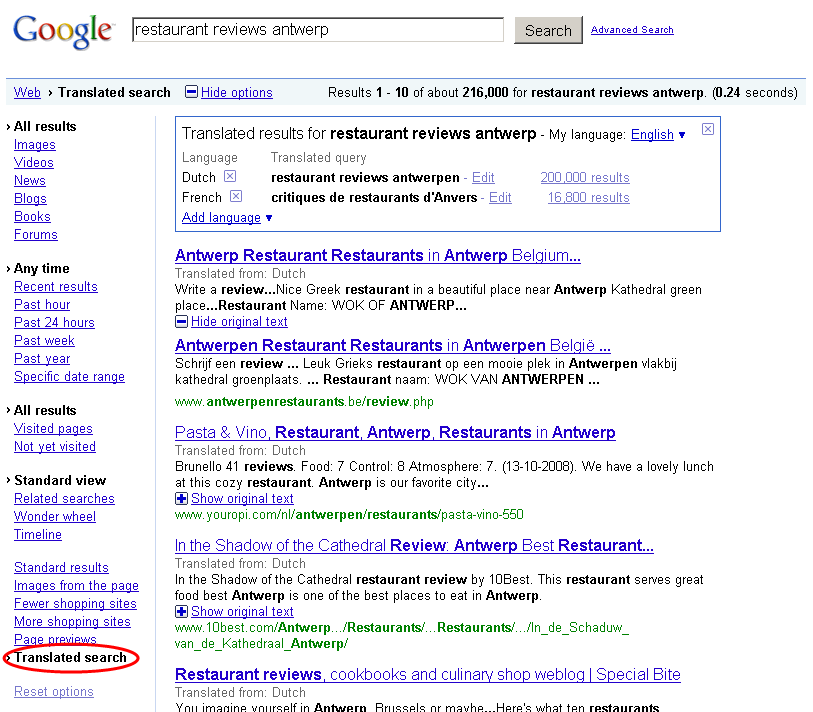 Google Intros Translated Search Feature