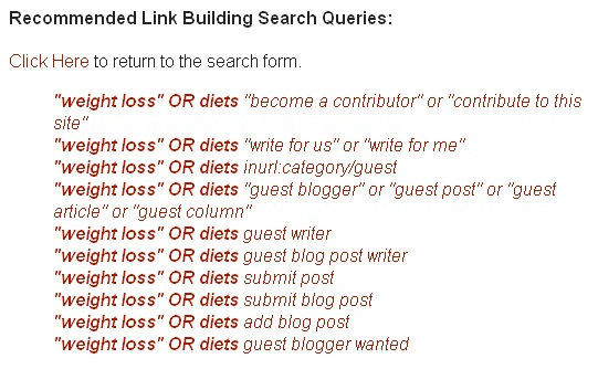 Link prospects search tool: suggestions