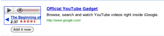 YouTube iGoogle Widget