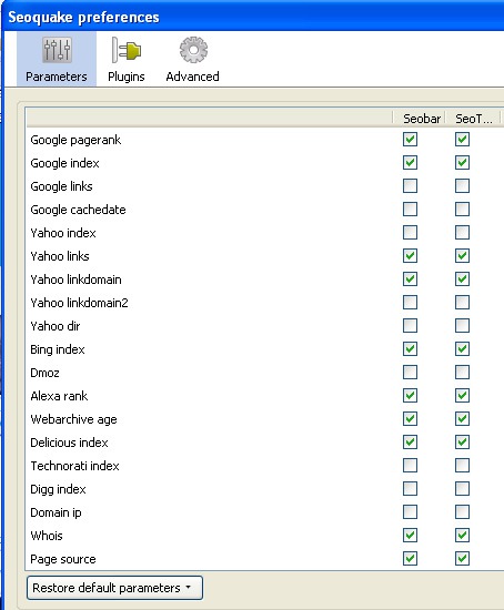 SEOquake preferences