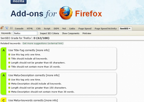 Easy On-Page Diagnosis with SenSEO (FireFox)