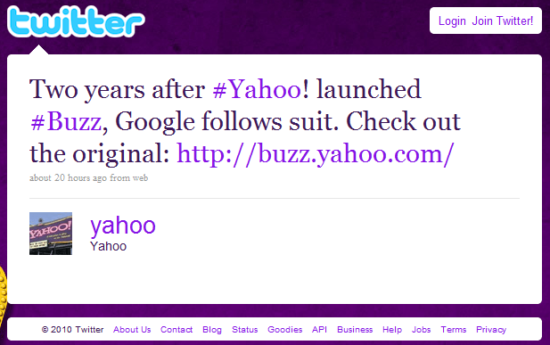 Yahoo about Google Buzz