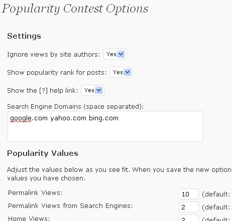 Popularity contest plugin options