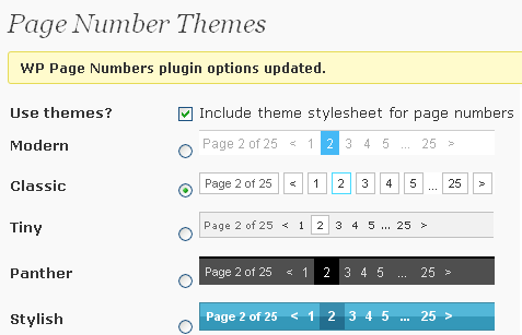 WP page numbers - settings
