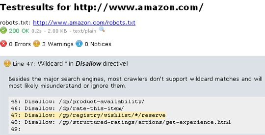 Robots.txt warnings