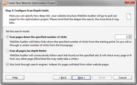 Website auditor crawl depth
