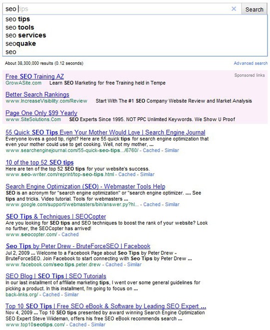 Google Suggest and Instant Results for SEO Tips