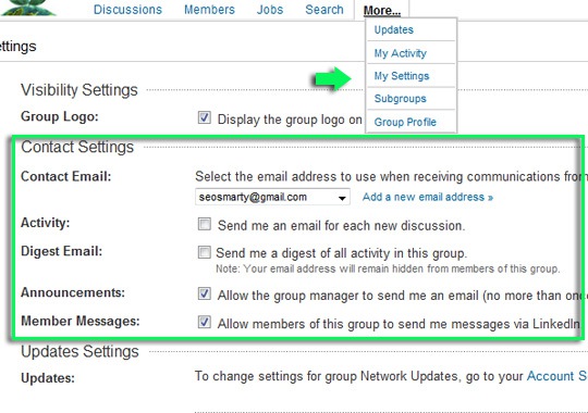 Linkedin Group settings