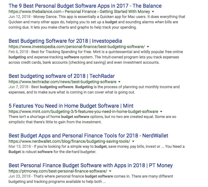 Budgeting software SERP