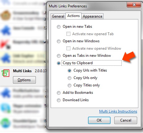 MultiLinks options