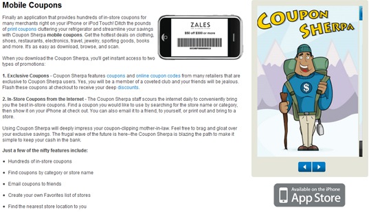 CouponSherpa iPhone app landing page