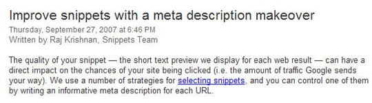 The first paragraph of the Google Webmaster Post