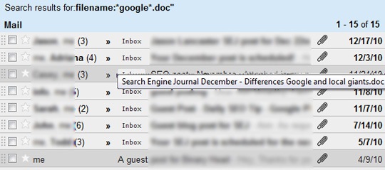 Gmail search results
