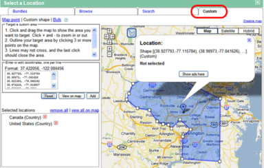 AdWords to Sunset Custom Shape Targeting