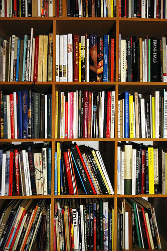 Bookshelves in library